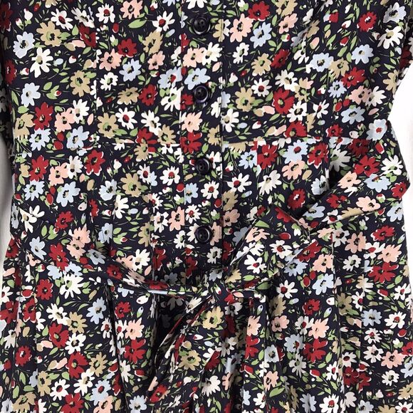 Lands End Shirtwaist Dress Fit & Flare 3/4 Sleeve Collar Floral Pockets 2 Petite - Picture 5 of 10